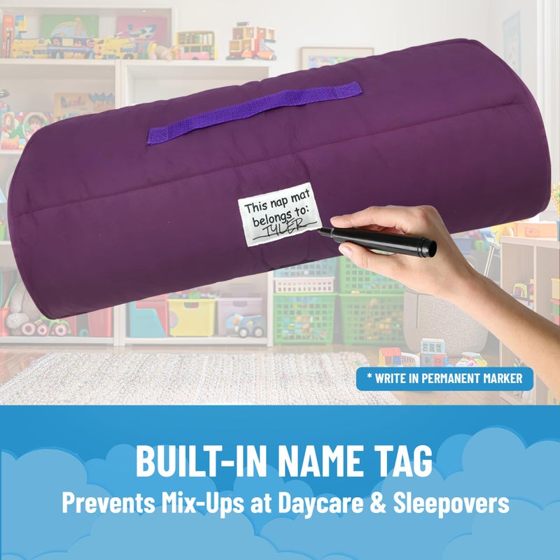 Jay Franco Kids Nap Mat Cartoon Embedded Pillow & Blanket â€“ Soft 46"x20"Microfiber Sleeping Bag with Name Tag & Handle for School, Travel, Sleepover, Green - Hulk - Image 5